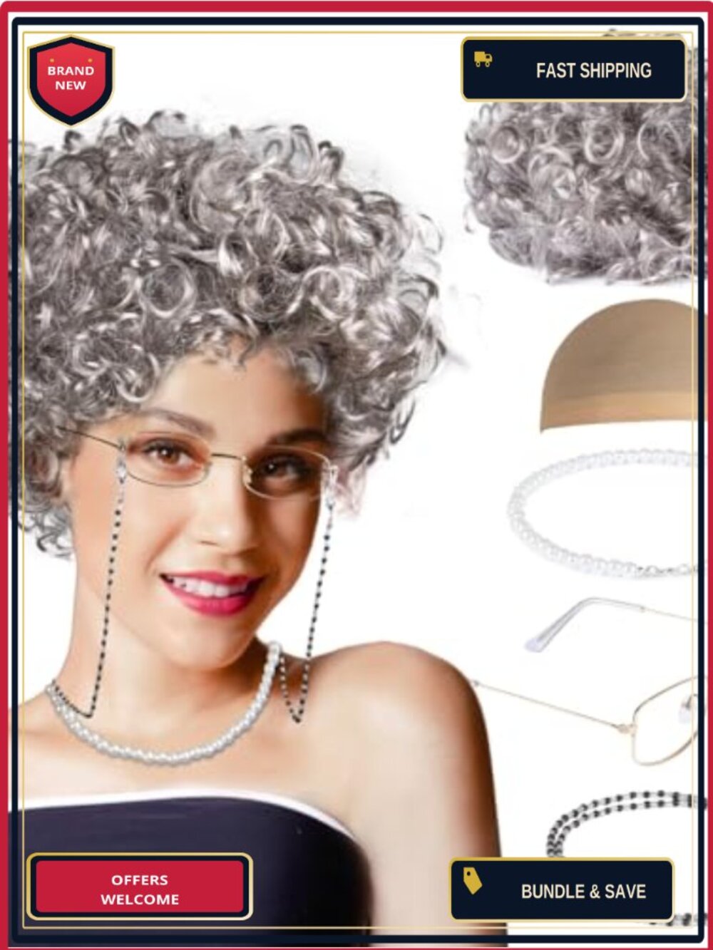 Granny Wig Set Curly Synthetic Fiber Costume Halloween Cosplay